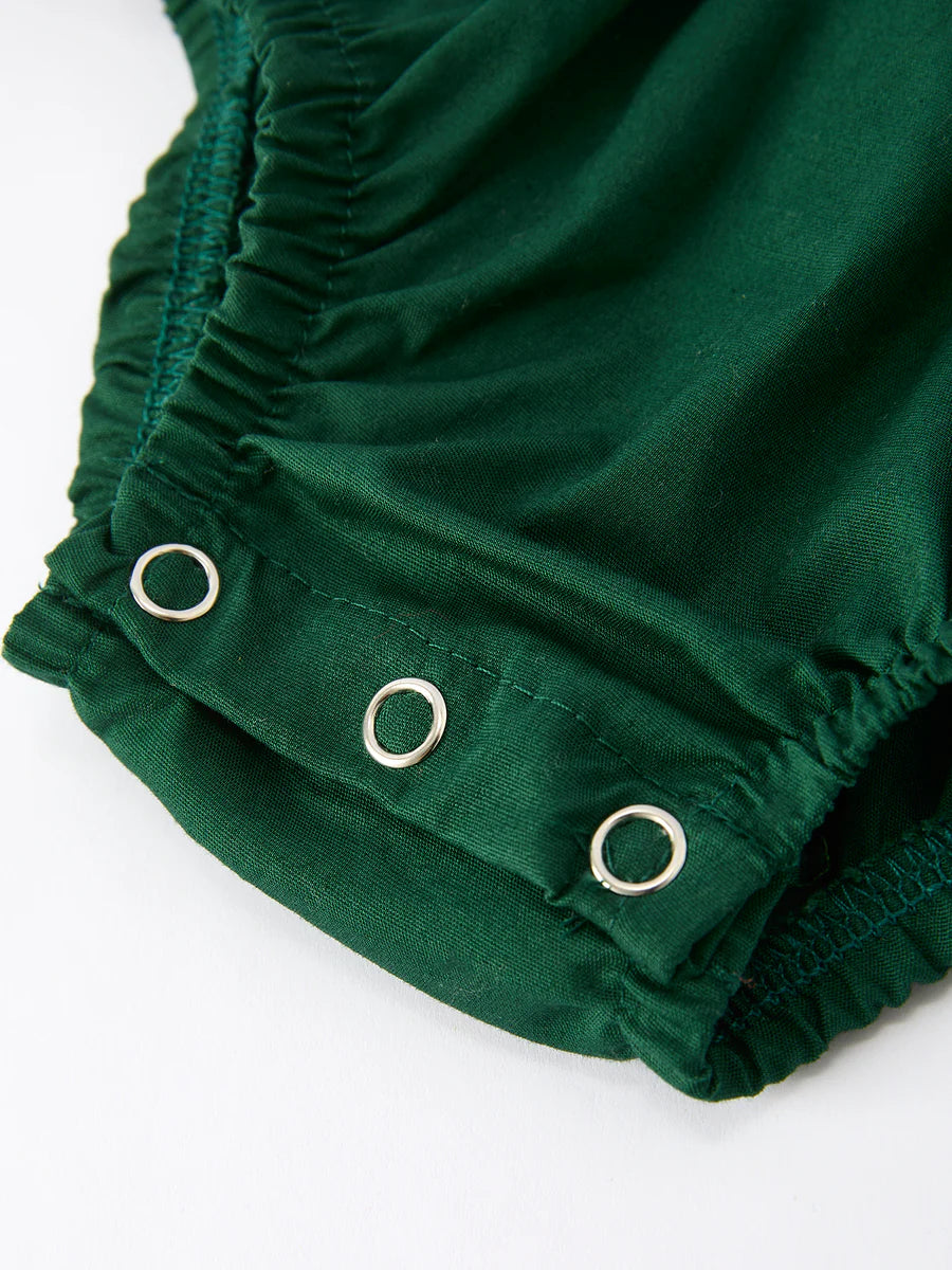 Baby Girls Holiday Outfit – Santa Bow Green Christmas Romper baby romper