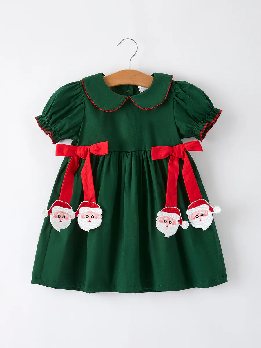 Girls Holiday Outfit – Santa Bow Green Christmas Dress Childrens dress