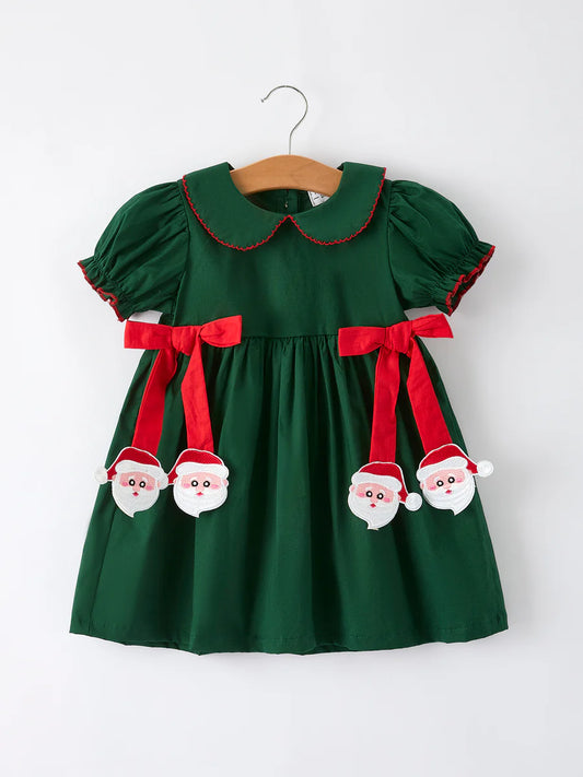 Girls Holiday Outfit – Santa Bow Green Christmas Dress Childrens dress