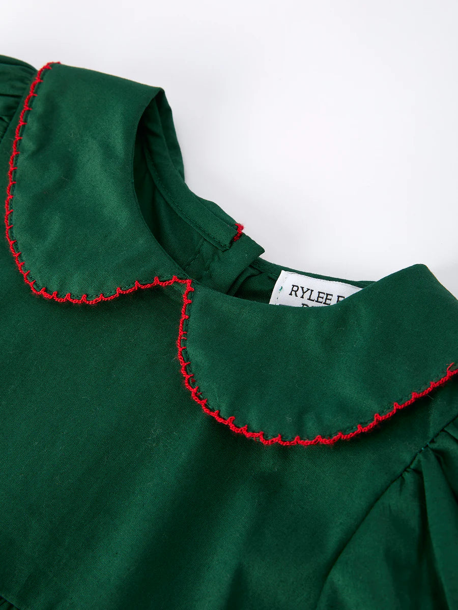Girls Holiday Outfit – Santa Bow Green Christmas Dress Childrens dress