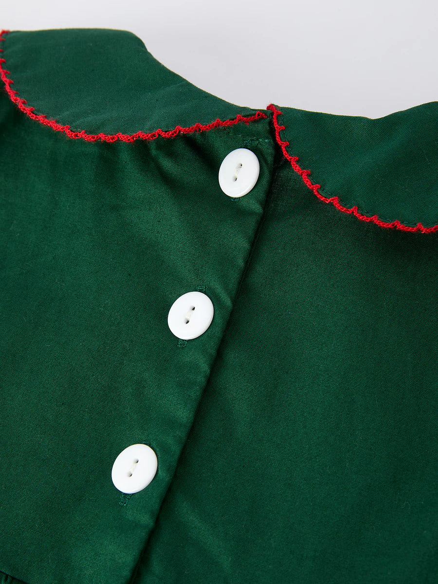 Girls Holiday Outfit – Santa Bow Green Christmas Dress Childrens dress