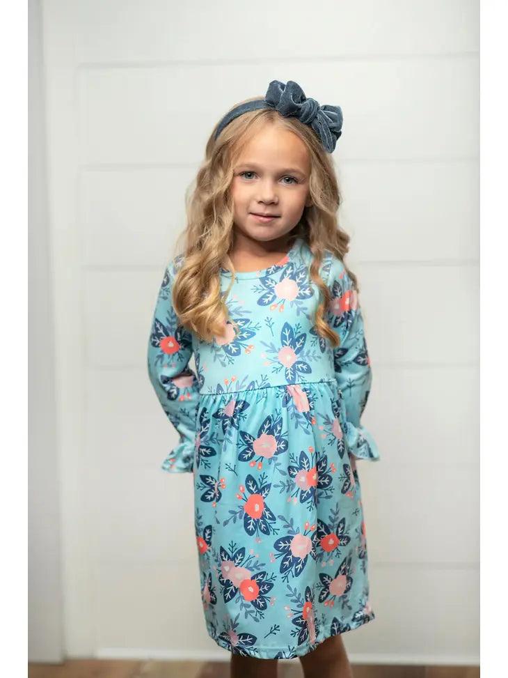 Kids Claire Pink & Teal Floral Twirl Dress - Moonlight Boutique