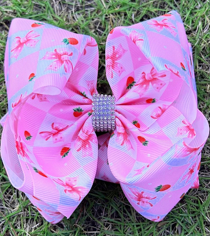 Light Pink Checkered Printed Coquette Hair Bow Hair Bow