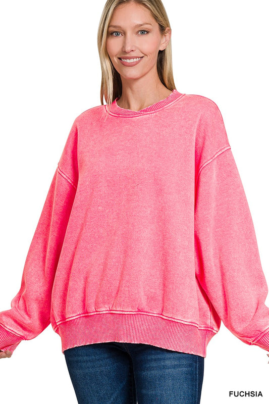 Acid Wash Oversized Fleece Pullover