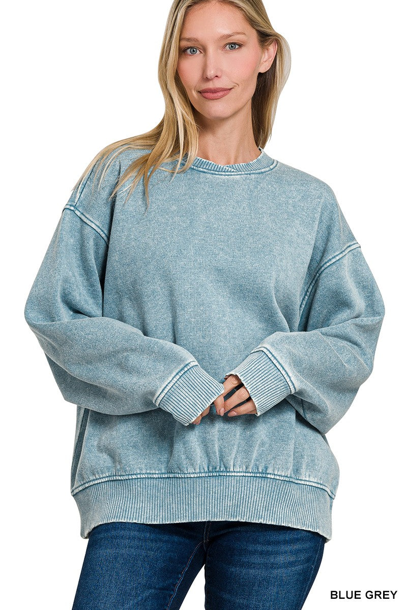 Acid Wash Oversized Fleece Pullover