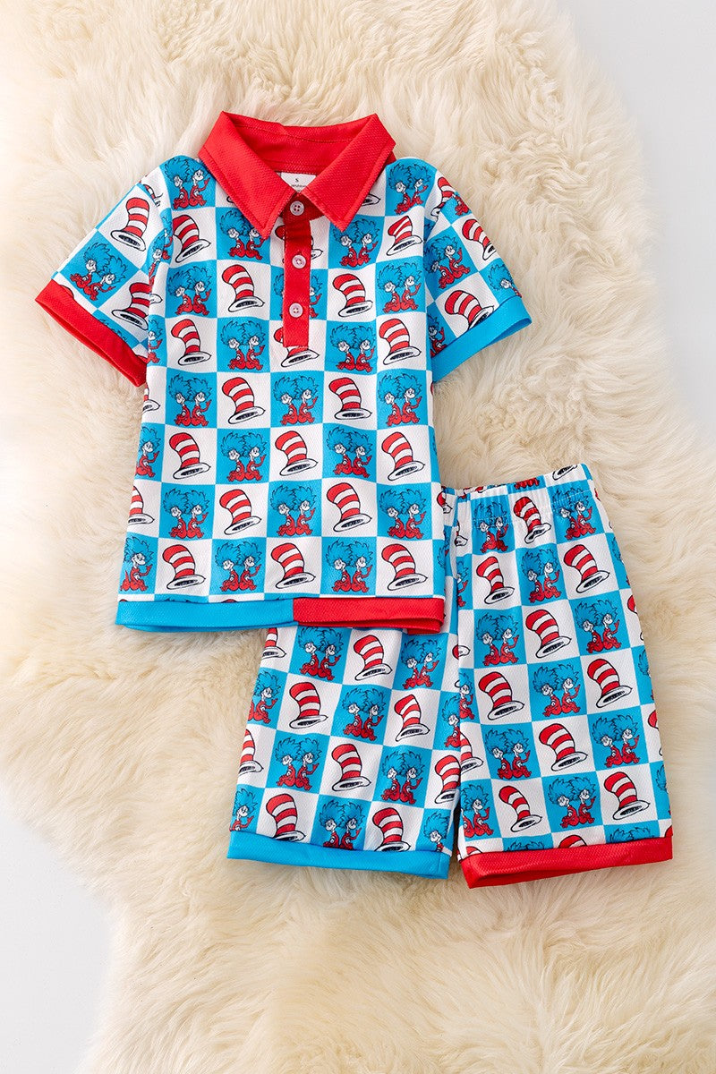 Blue Fall & Checkered Printed Boys Button Up Shirt