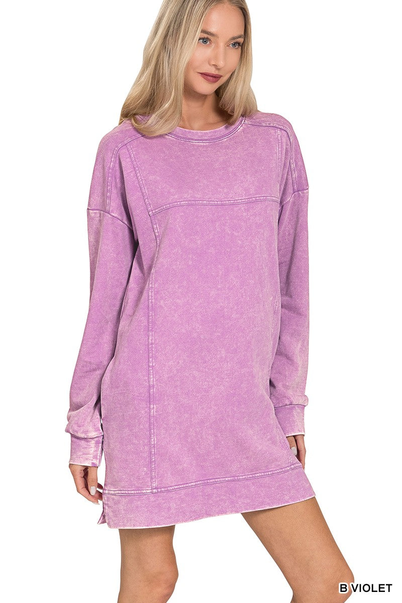 French Terry Acid Washed Dress With Pockets Dress