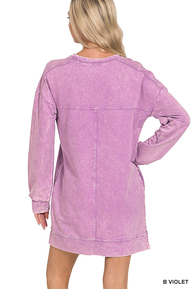 French Terry Acid Washed Dress With Pockets Dress