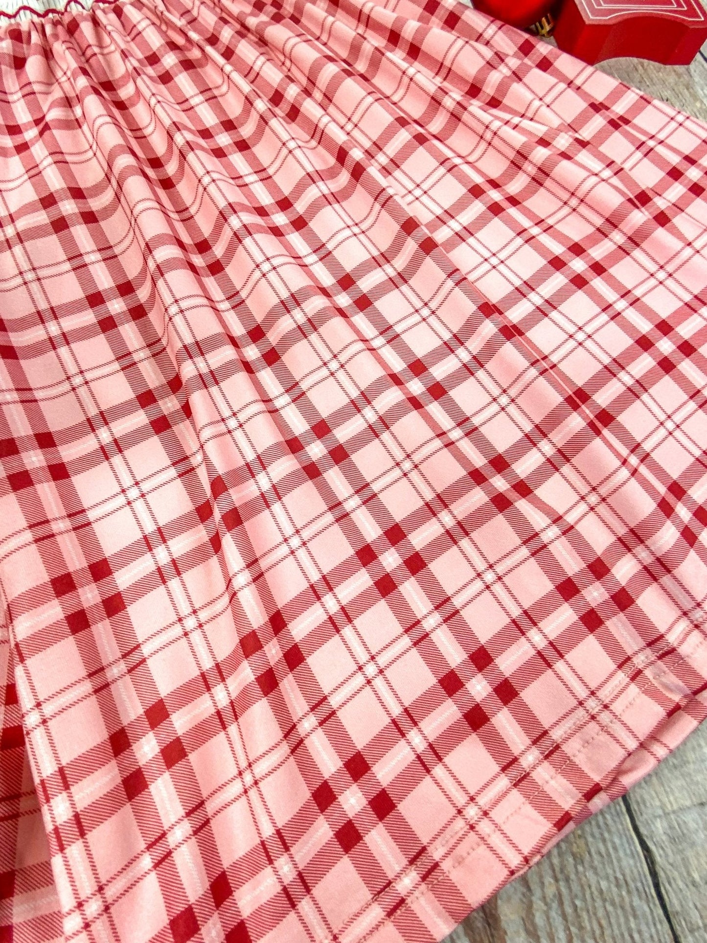 Red Gingham & Santa Embroidery Dress baby romper