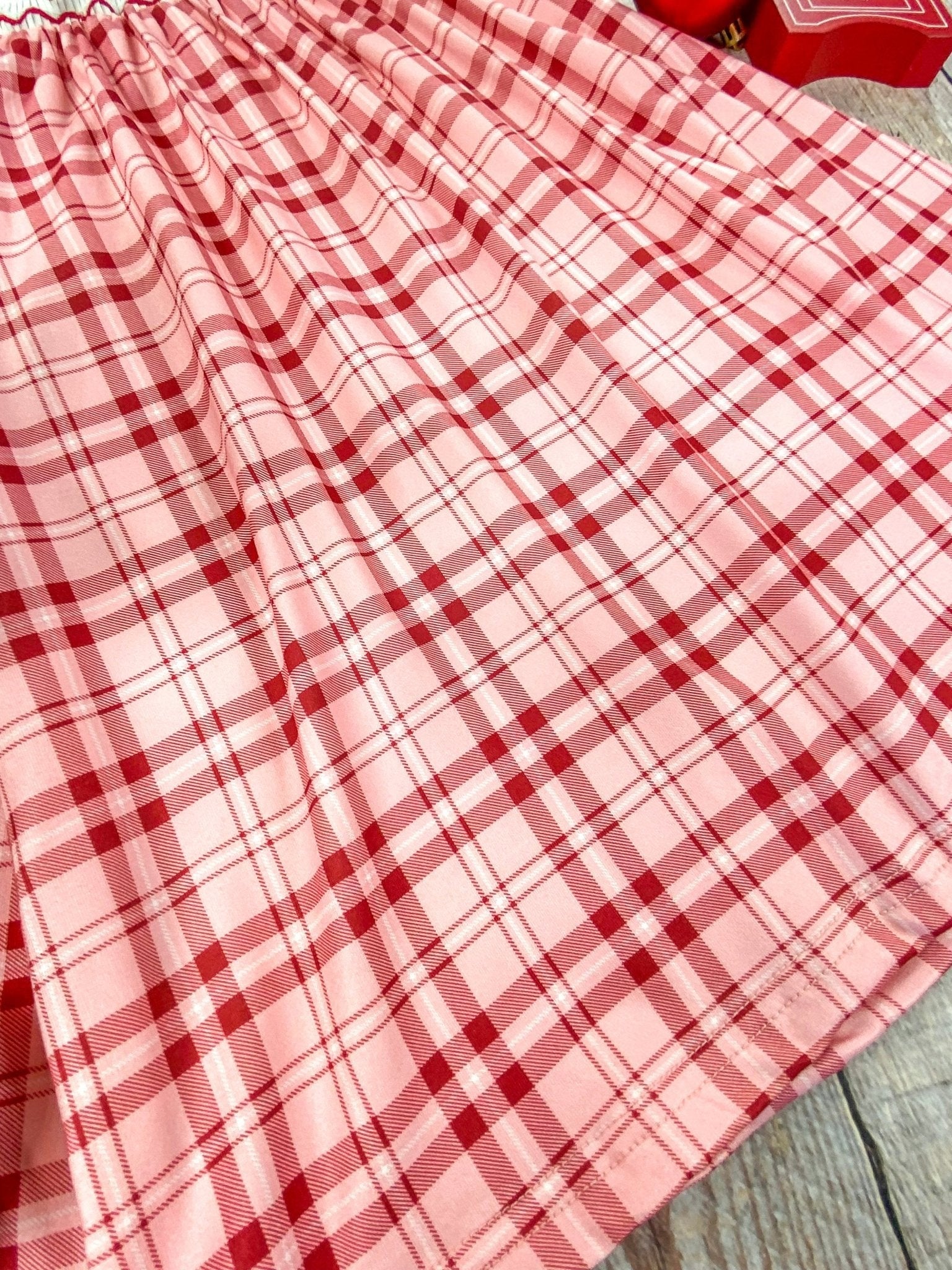 Red Gingham & Santa Embroidery Dress baby romper