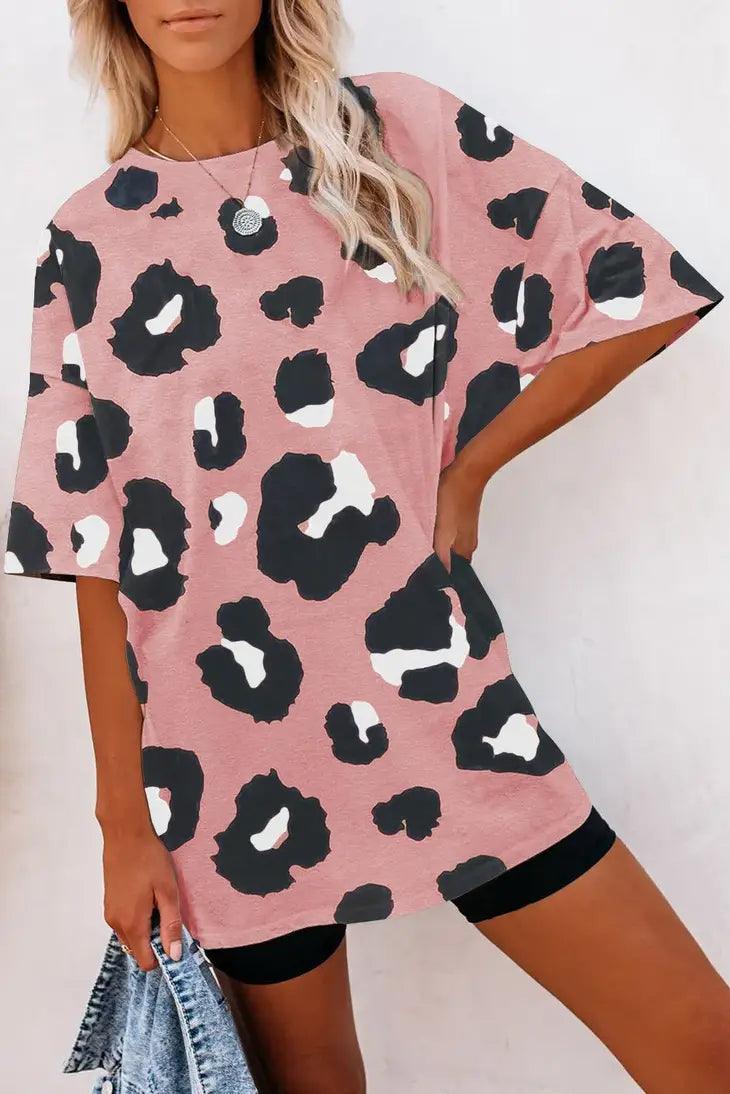 Pink Boyfriend Leopard Print Loose T Shirt - Moonlight Boutique