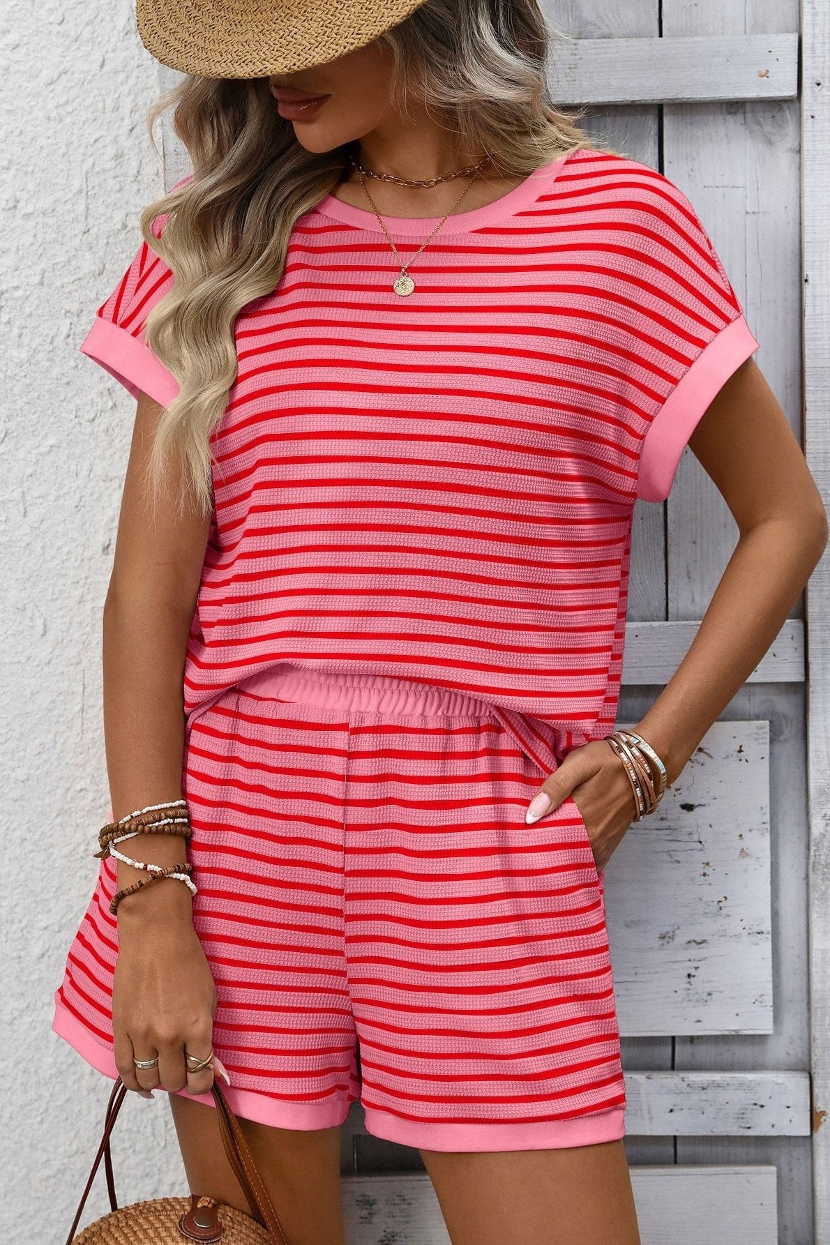 Red Stripe Two Piece Lounge Set