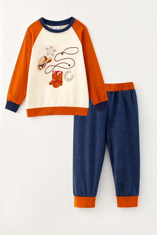 Western Printed Sweatshirt & Navy Blue Pants boys