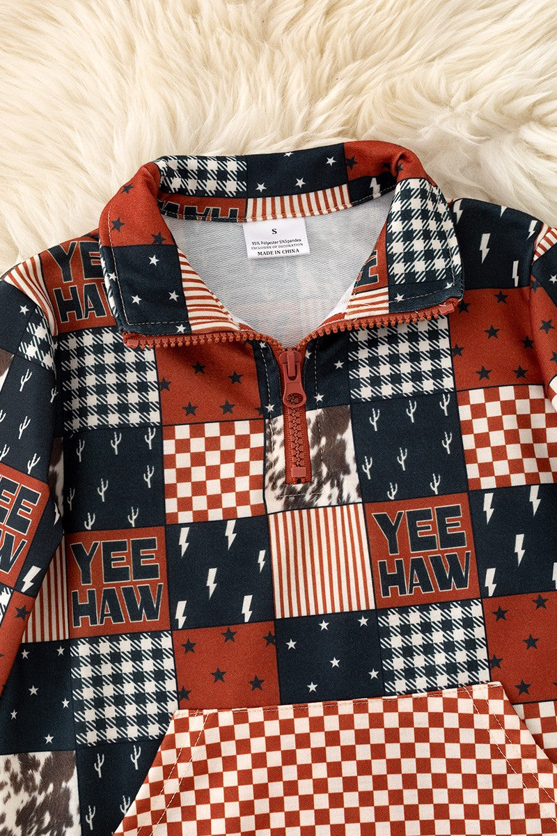 Yeehaw Brown & Black Multi-printed Patch Pullover boys