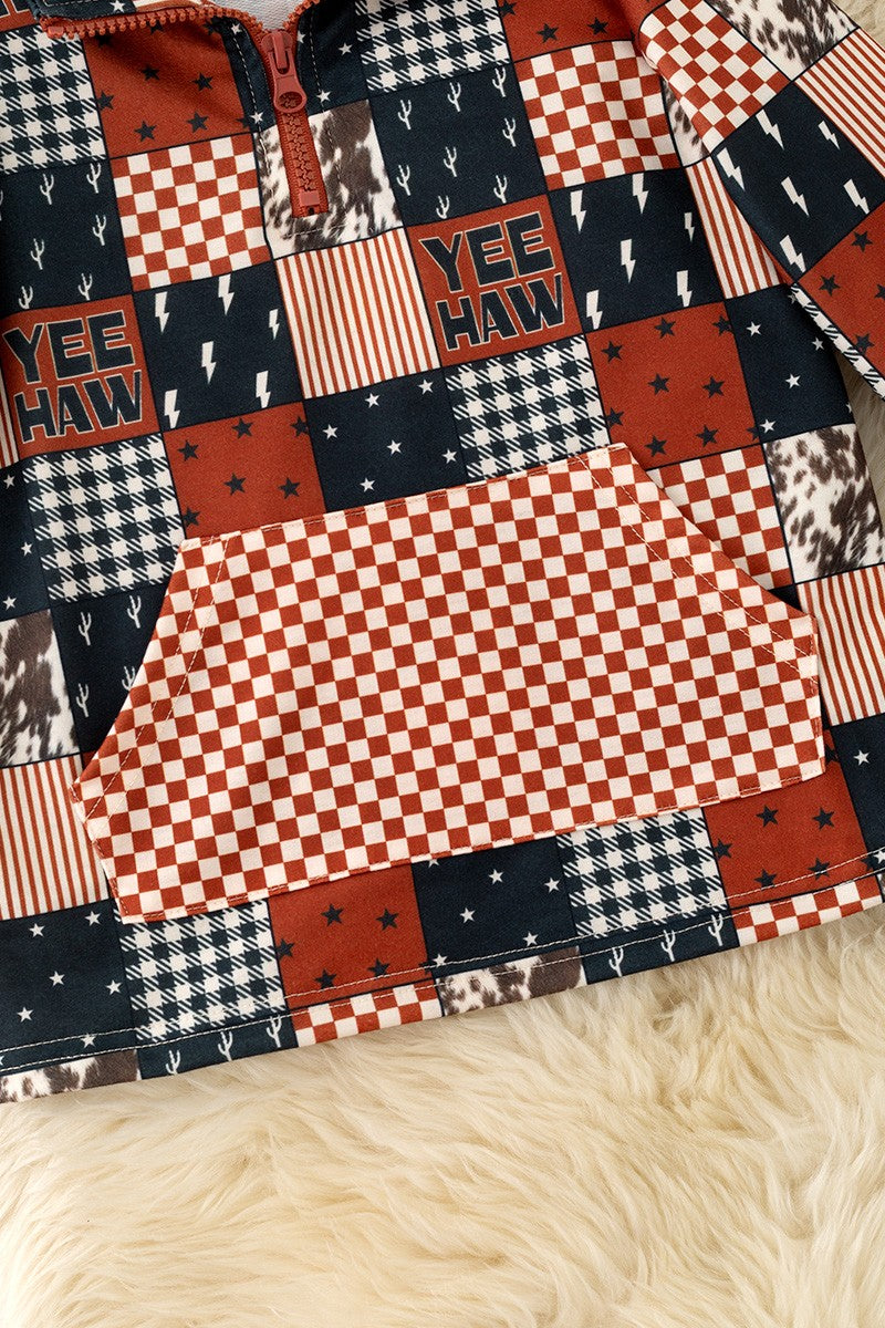 Yeehaw Brown & Black Multi-printed Patch Pullover boys