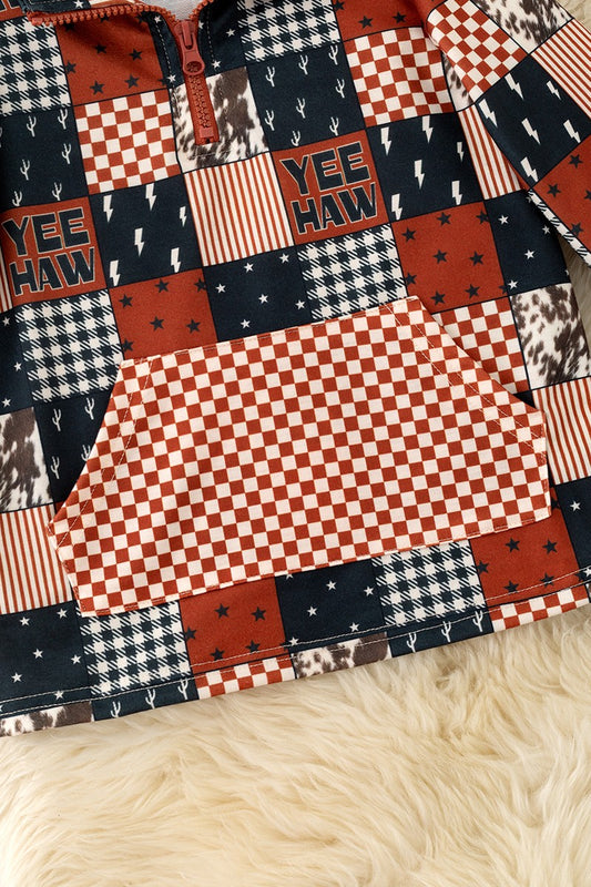 Yeehaw Brown & Black Multi-printed Patch Pullover boys
