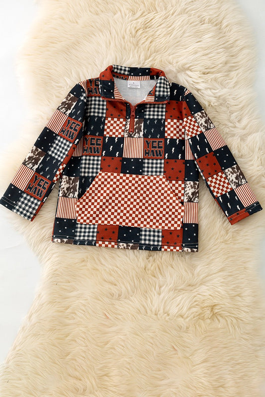 Yeehaw Brown & Black Multi-printed Patch Pullover boys