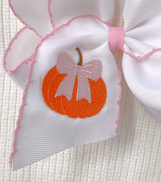 Embroidered Pumpkin Moon Stitch Hair Bows Hair Bow