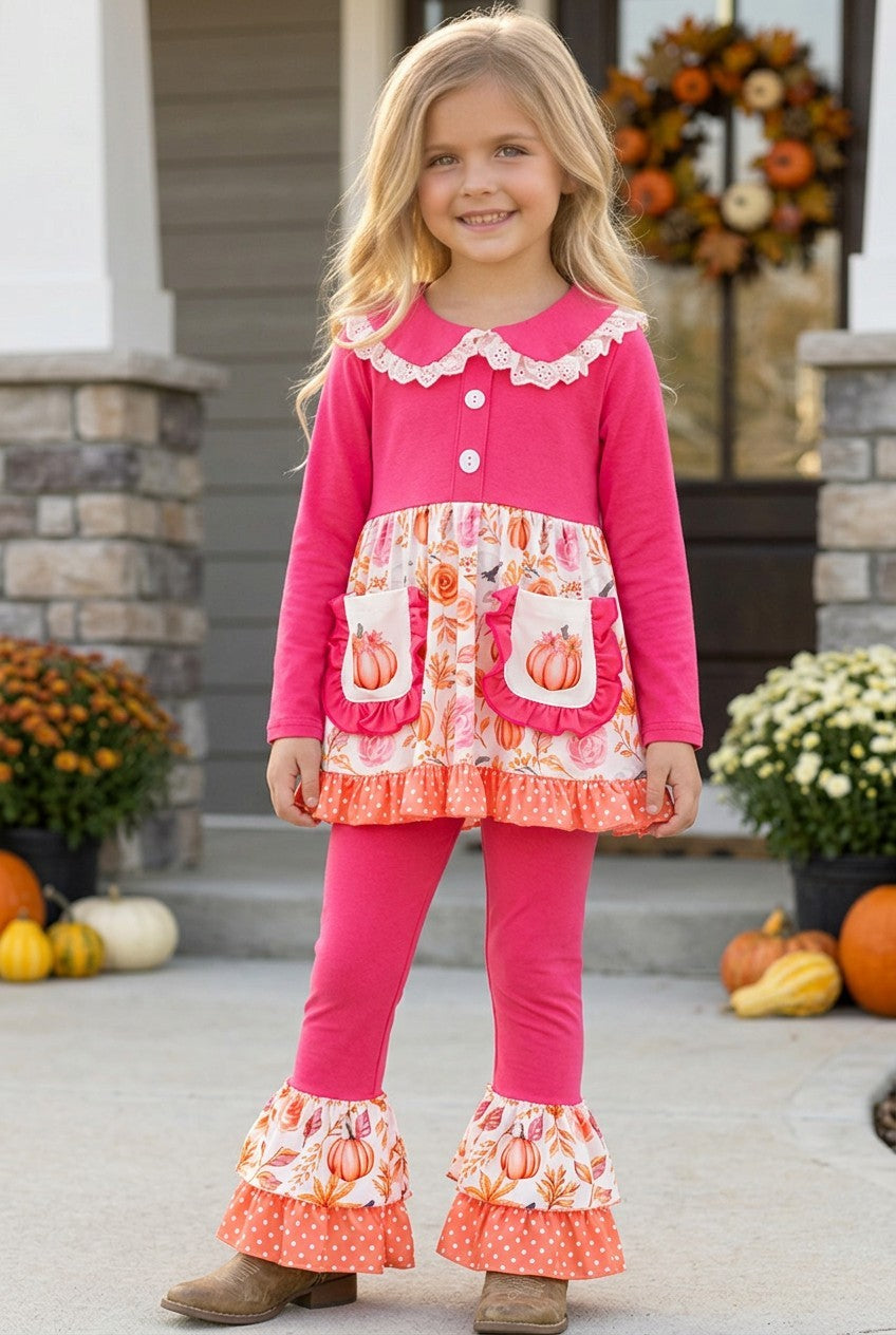 Fuchsia Pumpkin Printed Tunic & Pants girls