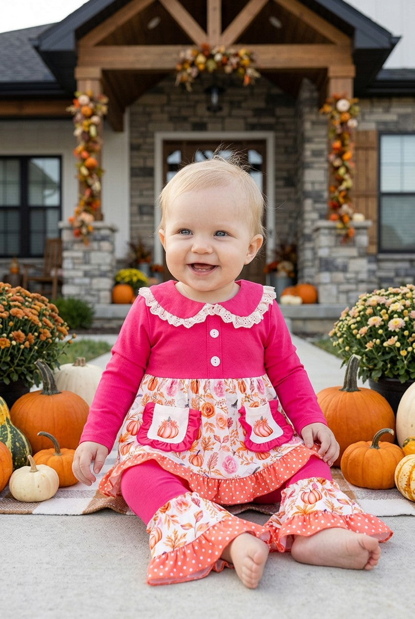 Fuchsia Pumpkin Printed Tunic & Pants girls