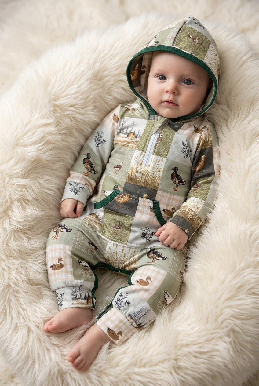Duck Patch Work Baby Romper With Hoodie boys