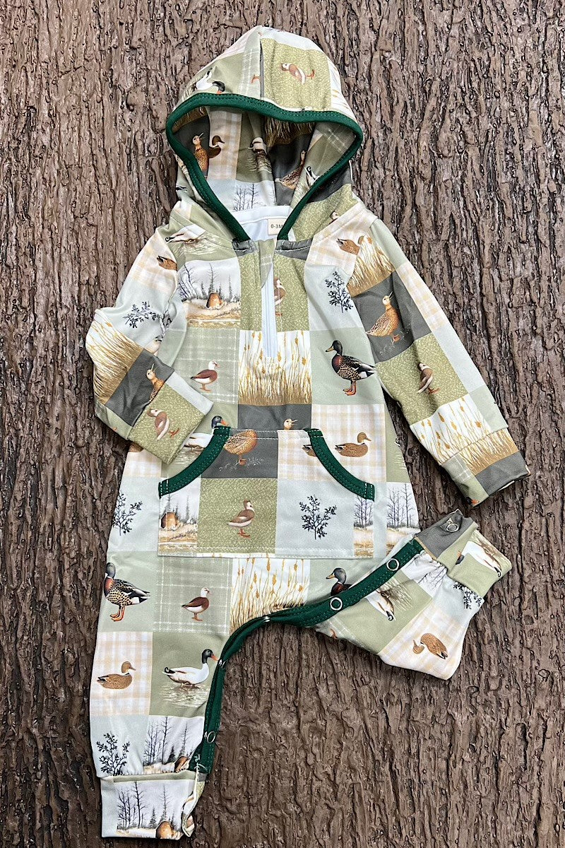 Duck Patch Work Baby Romper With Hoodie boys
