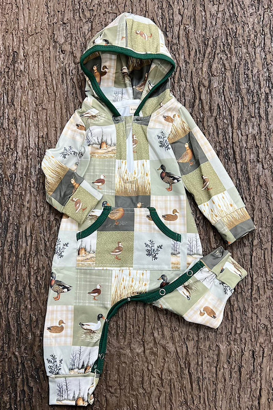 Duck Patch Work Baby Romper With Hoodie boys
