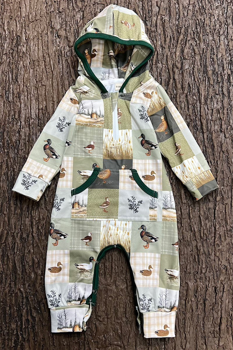 Duck Patch Work Baby Romper With Hoodie boys