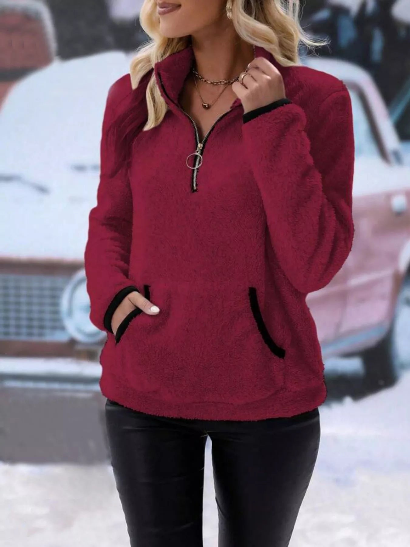 Plus Size Cozy Fleece Quarter Zip Sweatshirt with Pockets Sweatshirt