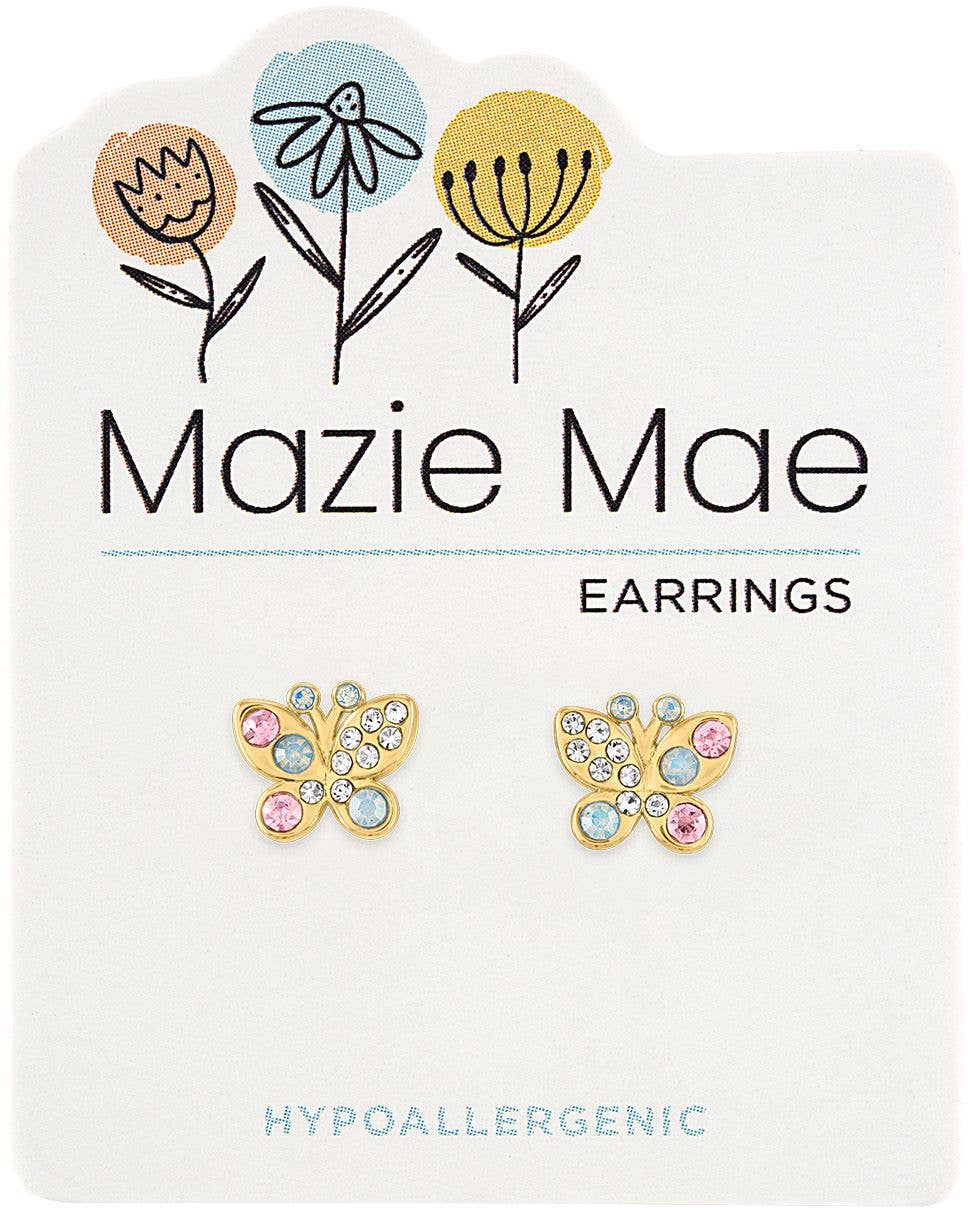 Mazie Mae Earring: Gold Opal & Vintage Rose Butterfly Stud Earrings