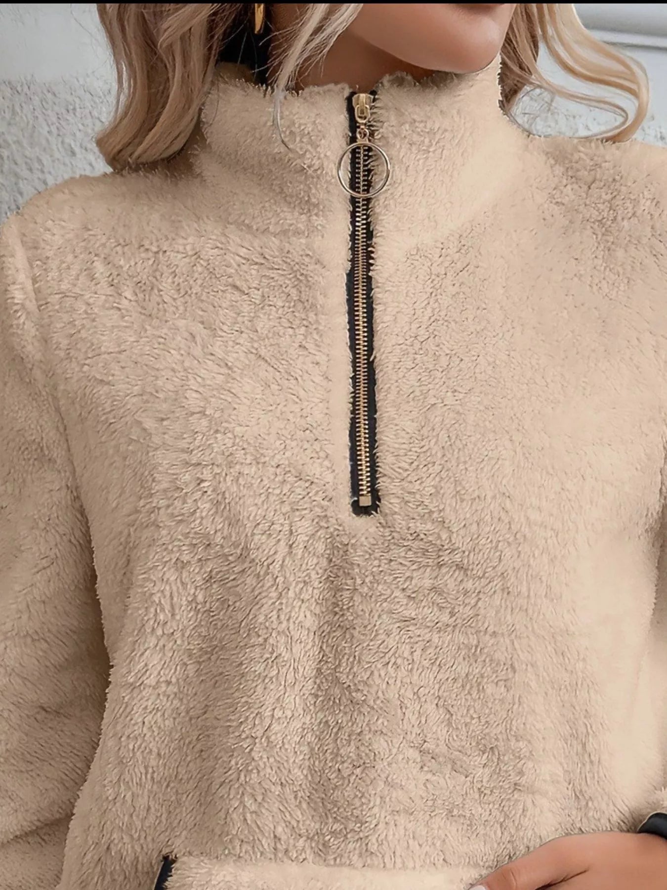 Full Size Cozy Fleece Quarter Zip Long Sleeve Sweatshirt Plus Size Sweatshirt