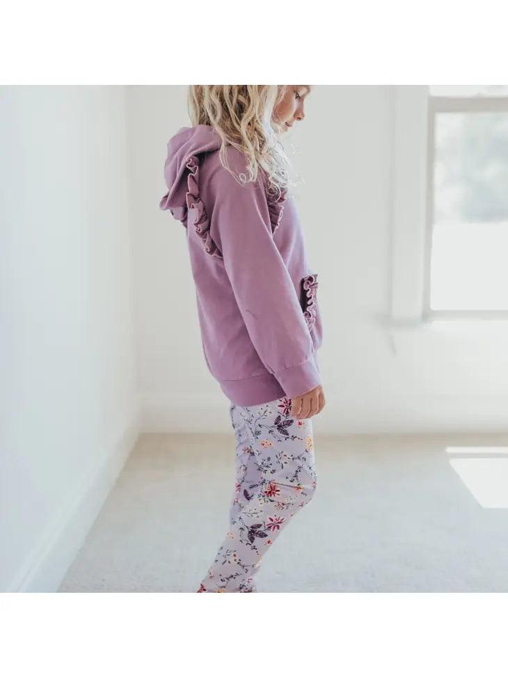 Kids Lavender Floral Ruffle Hoodie Shirt and Leggings Set - Moonlight Boutique