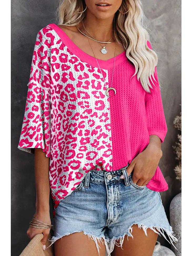 Leopard Colorblock Short Sleeve Top - Moonlight Boutique