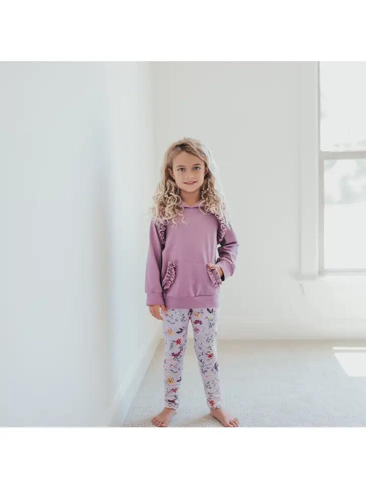 Kids Lavender Floral Ruffle Hoodie Shirt and Leggings Set - Moonlight Boutique