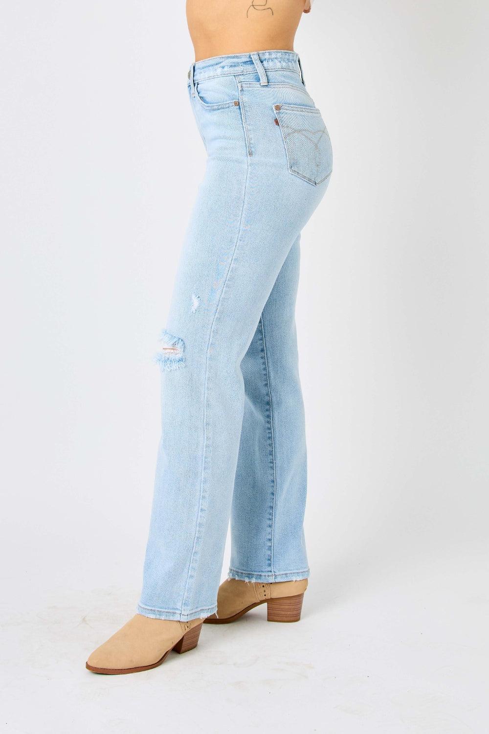 Judy Blue Full Size High Waist Distressed Straight Jeans - Moonlight Boutique