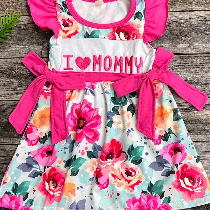 I Love Mommy" Floral Printed Dress - Moonlight Boutique