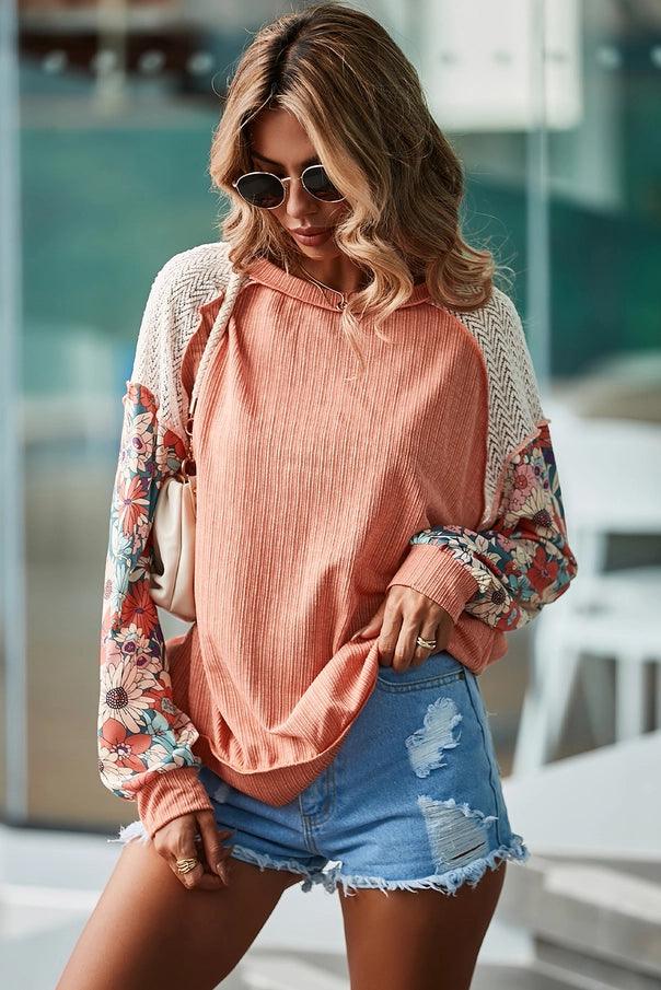 Floral Patchwork Puff Sleeve Textured Blouse - Moonlight Boutique