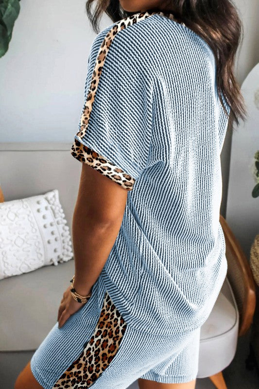 Leopard Trim Textured Lounge Set