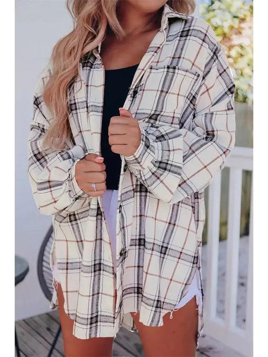 the Denalie Plaid Shacket Shacket White