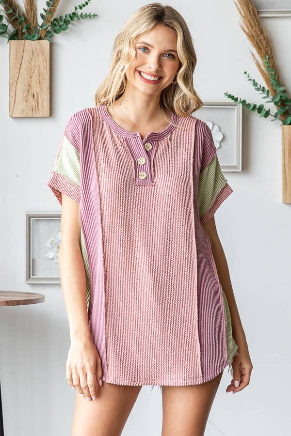 Sunset Stroll Colorblock Henley Top