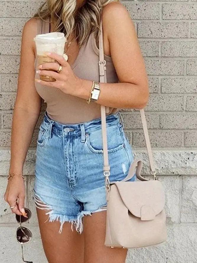 High Waist Ripped Distressed Denim Shorts - Moonlight Boutique