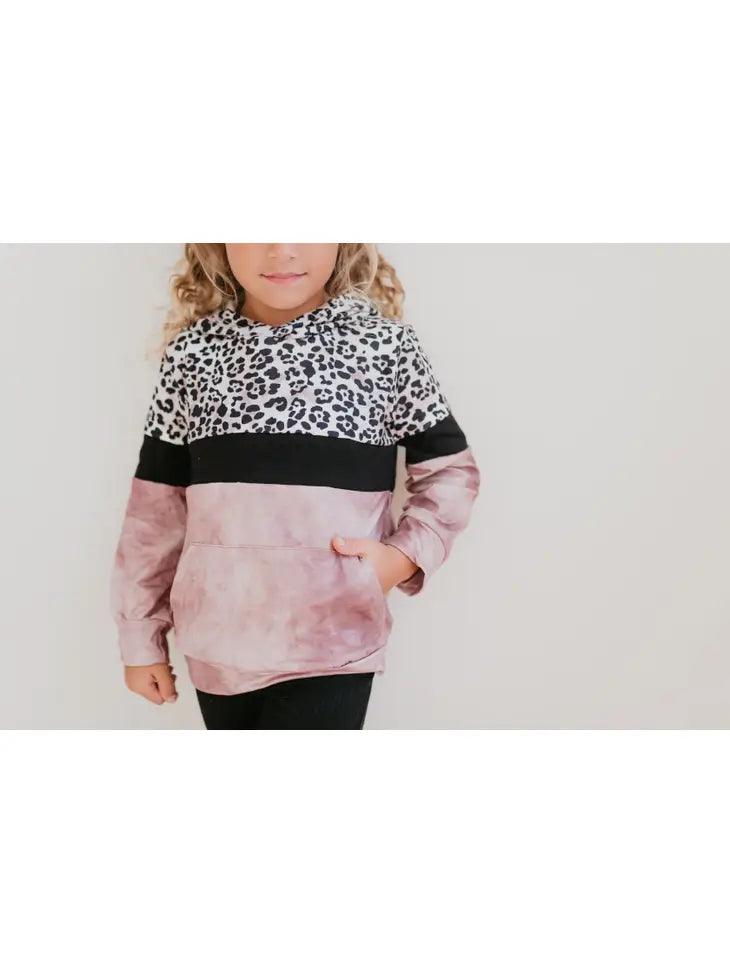 Kids Pink Black Leopard Print Long Sleeve Hoodie Shirt - Moonlight Boutique