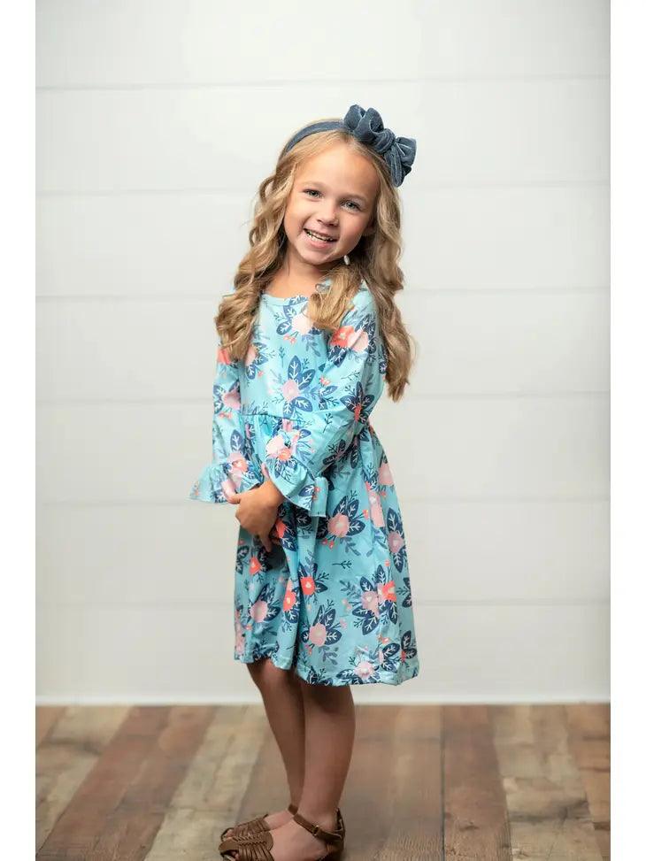 Kids Claire Pink & Teal Floral Twirl Dress - Moonlight Boutique