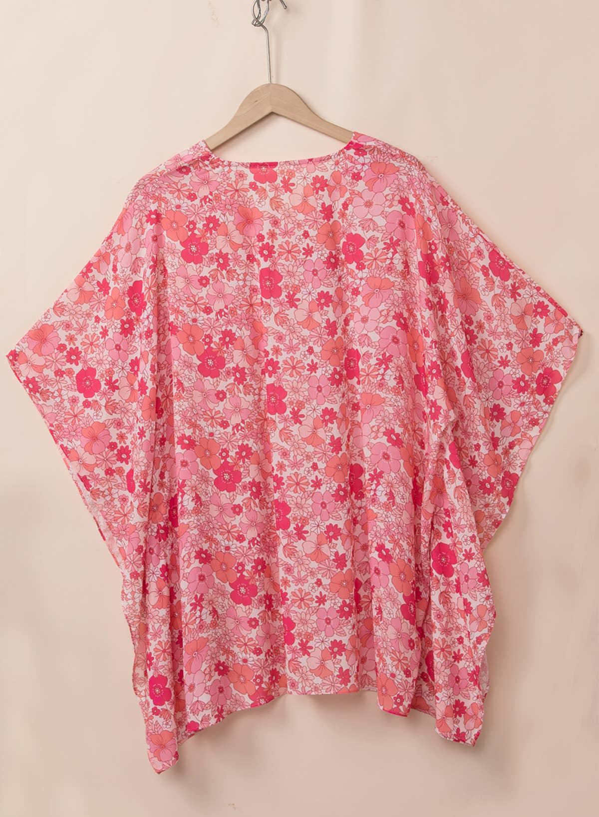 Boho Floral V Neck Kimono Style Blouse - Moonlight Boutique