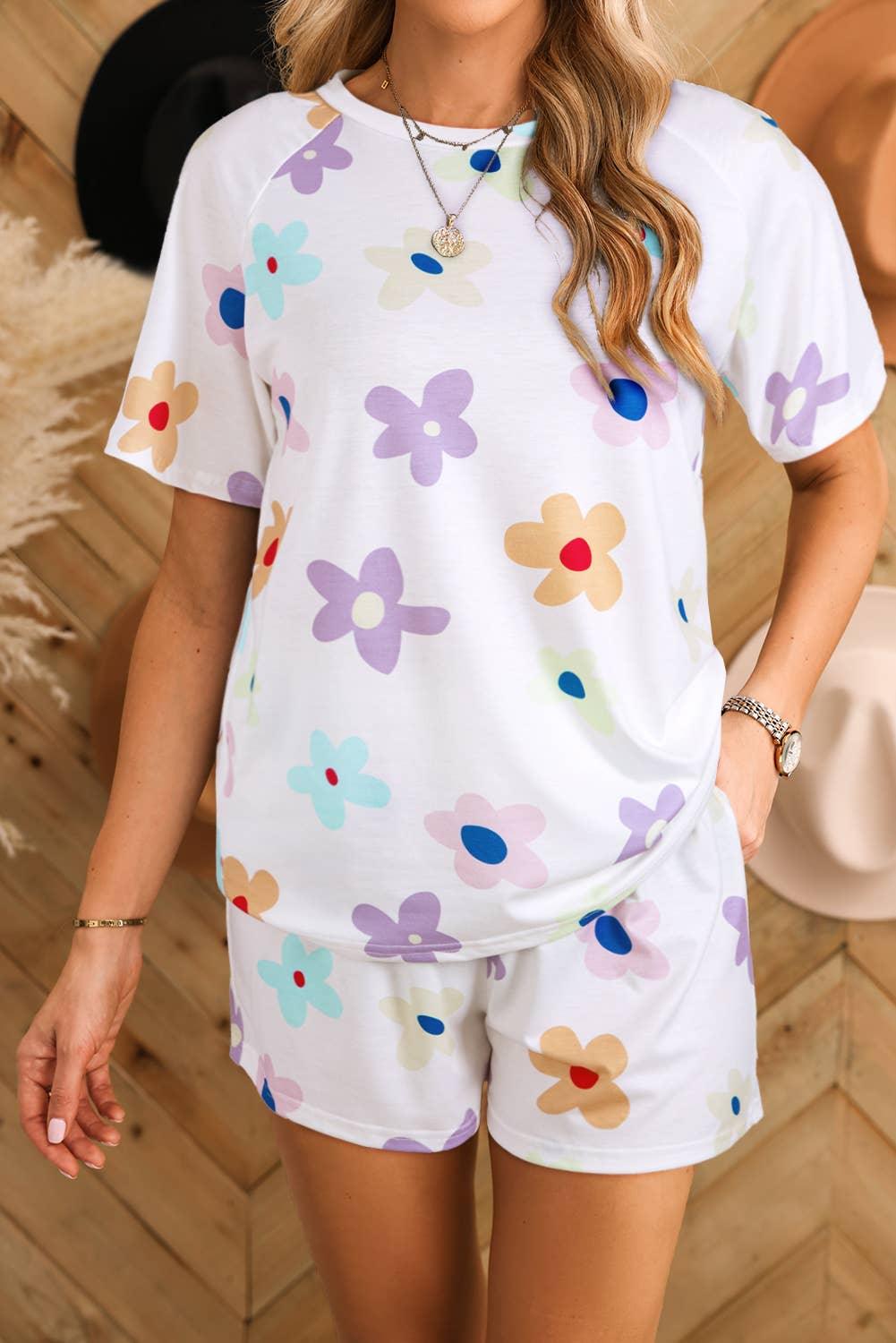 Flower Short Sleeve Top and Shorts Two Piece Set - Moonlight Boutique