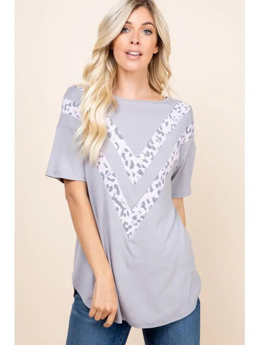 Solid Jersey Casual Top with Animal Print Contrast - Moonlight Boutique