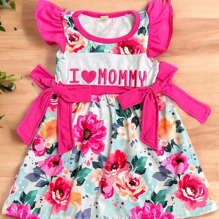 I Love Mommy" Floral Printed Dress - Moonlight Boutique