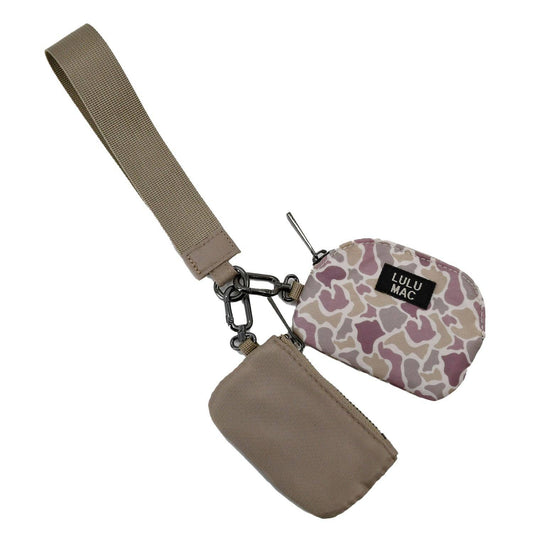 Lulu Mac Double Pouch Wristlets, Camo/Beige Wristlet