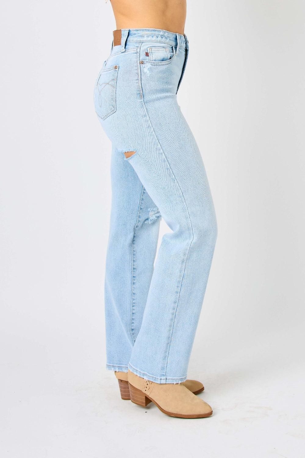 Judy Blue Full Size High Waist Distressed Straight Jeans - Moonlight Boutique