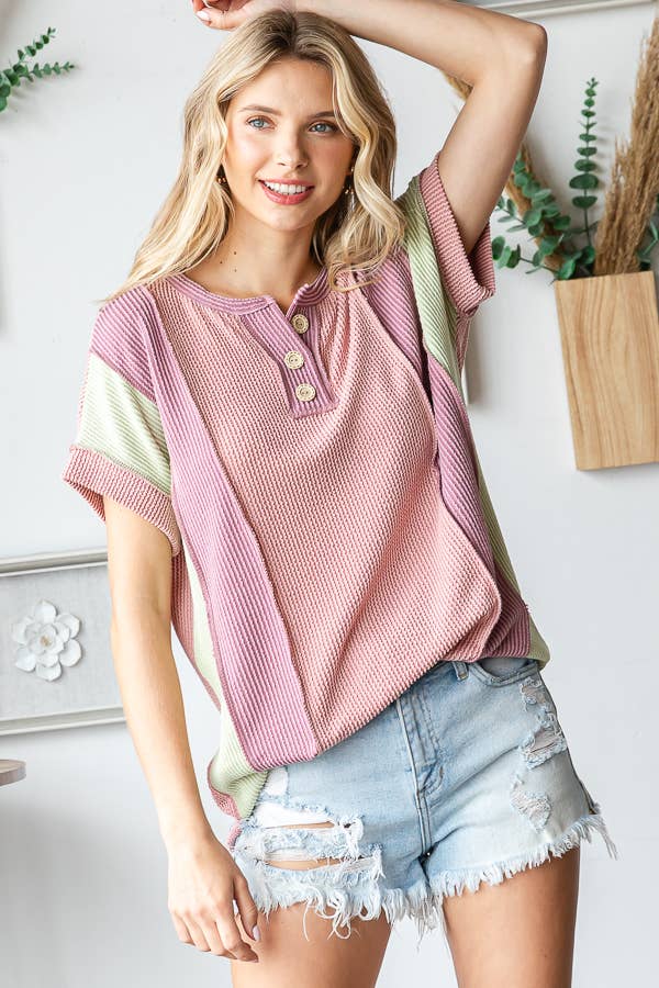 Sunset Stroll Colorblock Henley Top